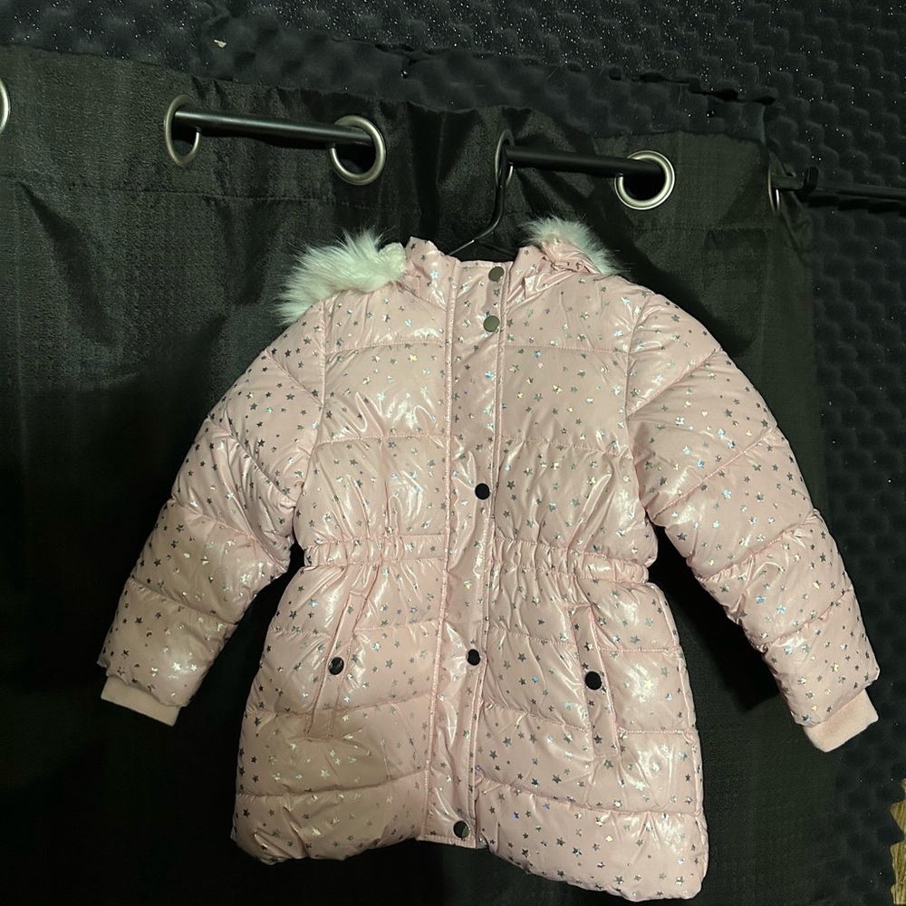 Pink Star Patterned Puffer Jacket - Picture 3 of 4